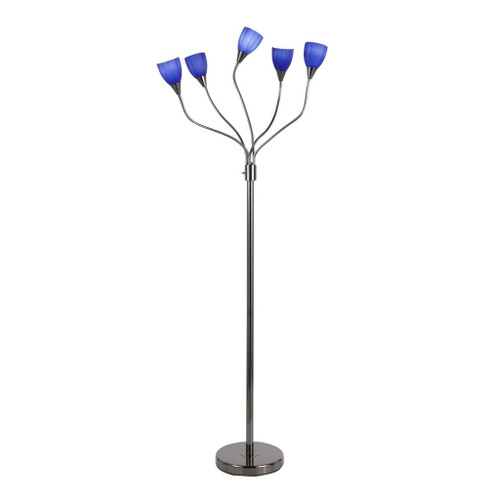 Medusa - Contemporary Floor Lamp - Black Chrome Base And Blue Glass Sconces