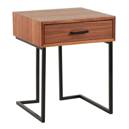 Roman - Contemporary End Table - Walnut Wood And Black Metal