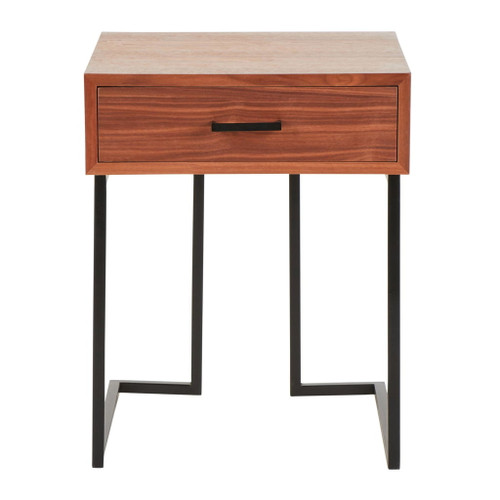 Roman - Contemporary End Table - Walnut Wood And Black Metal