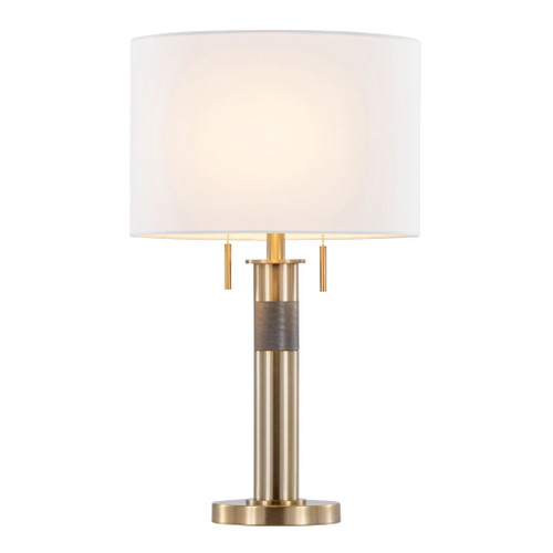 Trophy - Glam Table Lamp - Gold Metal And White Linen Shade