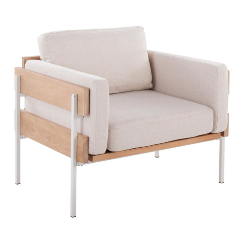 Kari - Farmhouse Accent Chair - White Metal, Natural Wood