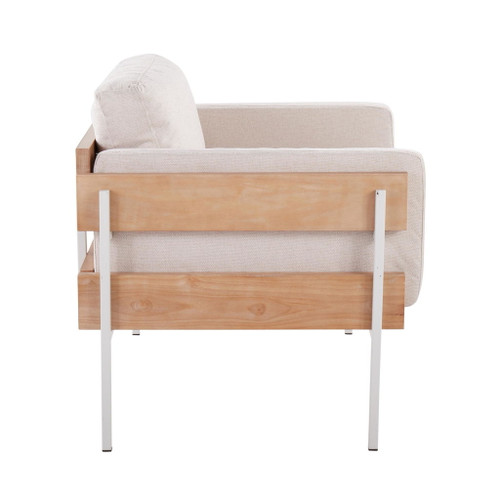 Kari - Farmhouse Accent Chair - White Metal, Natural Wood
