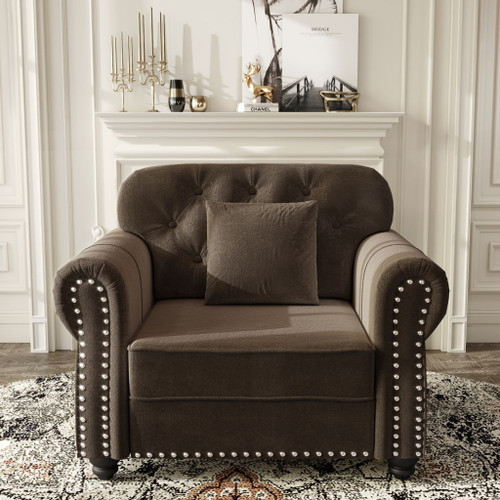 Upholstered Sofa With Nailhead Trim And Rolled Armrests