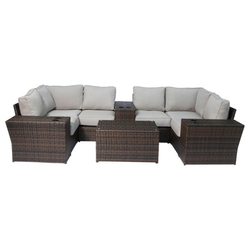 Wicker Outdoor Sectional With Weather Resistant Cushions And Table