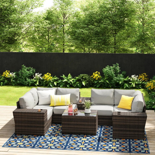 Wicker Outdoor Sectional With Weather Resistant Cushions And Table