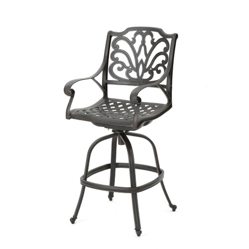 Outdoor Cast Aluminum Swivel Bar Stool With Scrolled Arms - Bronze