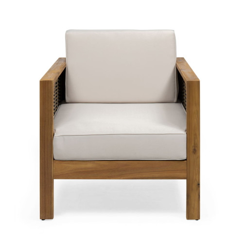 Outdoor Acacia Wood Club Chair With Wicker Accents