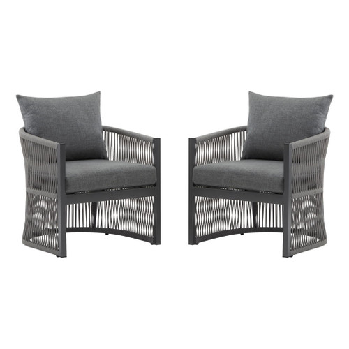 Modern Curved Aluminum Lounge Chair With Stylish Rope Weave Design And Cushioned Comfort For Outdoor