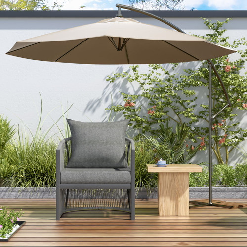 Modern Curved Aluminum Lounge Chair With Stylish Rope Weave Design And Cushioned Comfort For Outdoor