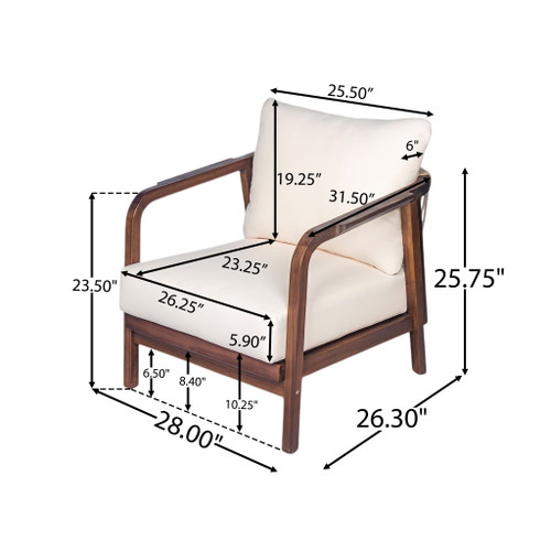 Outdoor Lounge Chair With Woven Backrest, Solid Wood Frame, Comfortable Cushions