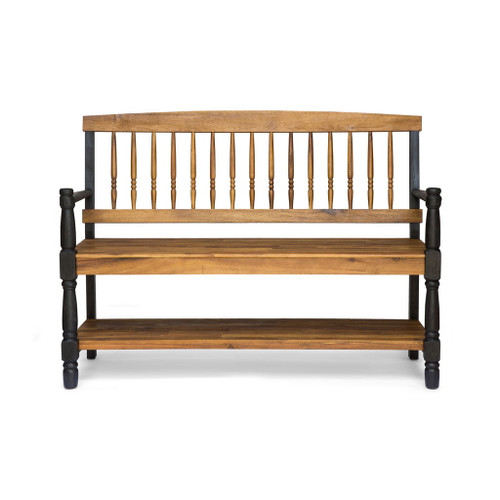 Slatted Bench With Built In Shelf