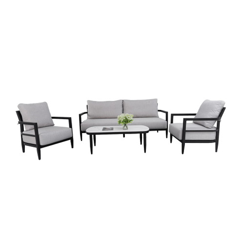 Outdoor Conversation Set With Chairs, Bench Sofa, Tables, Sunbrella Cushions
