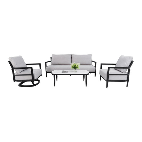 Outdoor Conversation Set With Chairs, Bench Sofa, Tables, Sunbrella Cushions