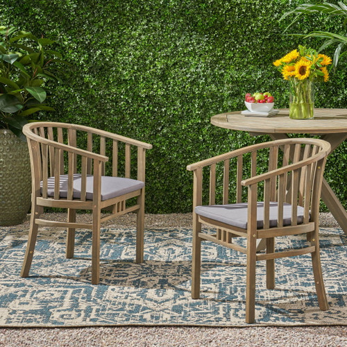 Outdoor Wooden Dining Chairs With Cushions (Set of 2)