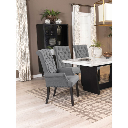 Tufted Arm Chair With Copper Nailhead Trim - Gray