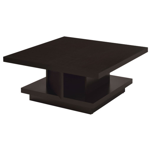 Square Coffee Table With Geometric Design And Storage Shelf - Cappuccino