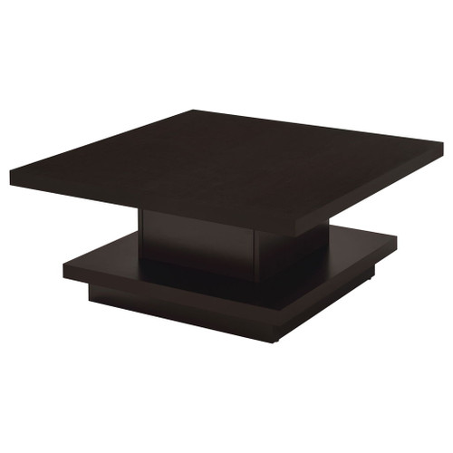 Square Coffee Table With Geometric Design And Storage Shelf - Cappuccino