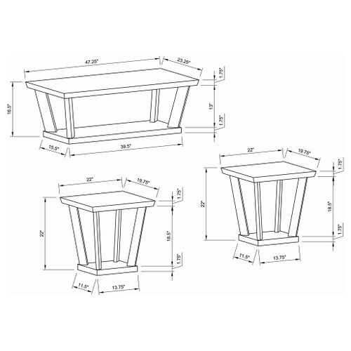 3 Piece Occasional Set With Open Bottom Shelf Living Room Furniture - Black