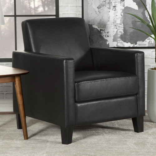 Upholstered Accent Chair With Track Arms And Tapered Block Legs - Black