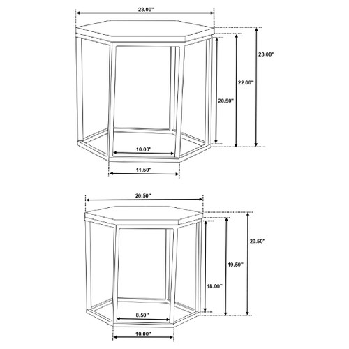 2 Piece Nesting Table With Hexagon Base - Brown