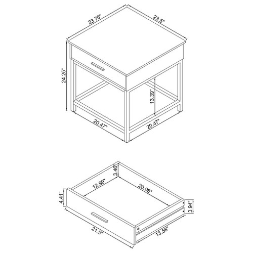 Square End Table With 1 Drawer - Brown