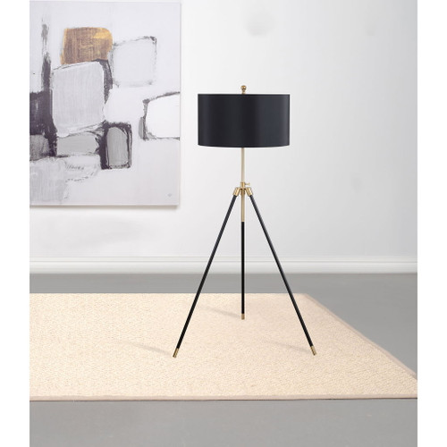 Tripod Drum Shade Floor Lamp With Rotary Switch - Black
