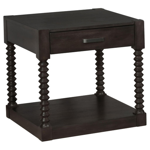 Coffee 1 Drawer End Table With Spindle Legs - Brown