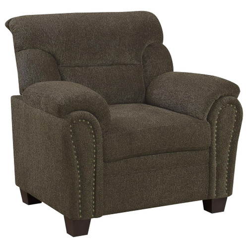 Pillow Top Arm Chair With Cushioning And Nailhead Trim - Brown