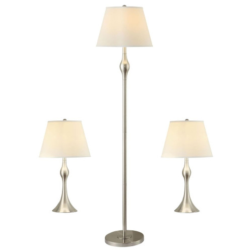 3 Piece Lamp Set, Floor Lamp And 2 Table Lamps - Silver