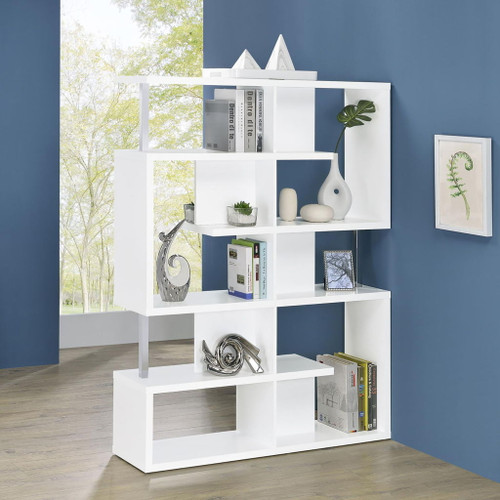 5 Tier Geometric Bookcase - White