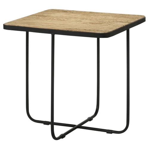 Travertine Accent Table Geometric Design - Brown