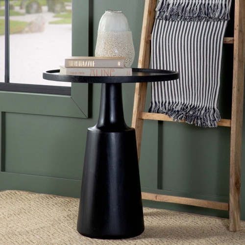 Stain Pedestal Accent Round Table With Lipped Top - Black