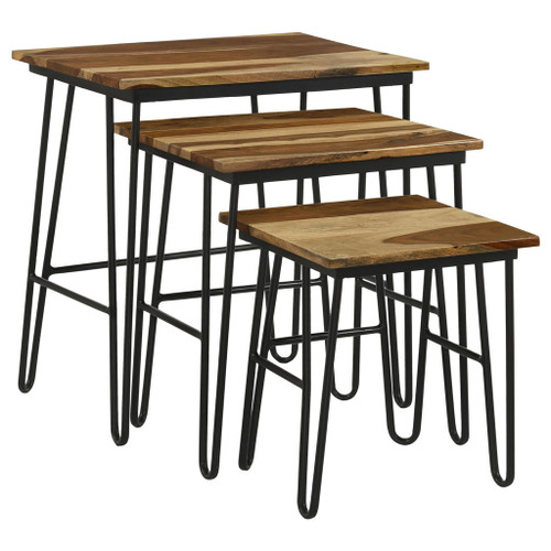 3 Piece Nesting Table With Hairpin Legs - Brown