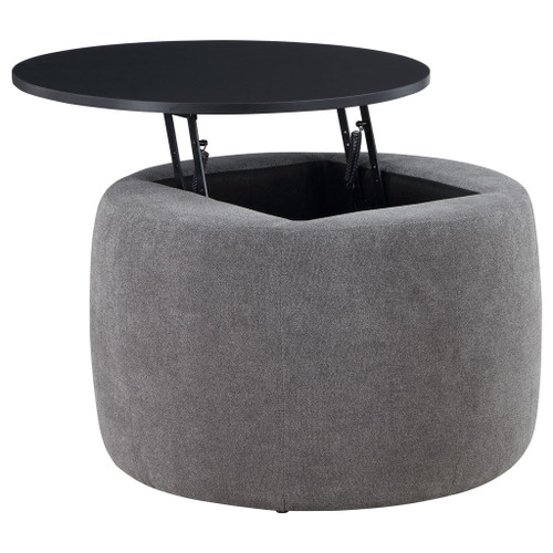 Reeves - Round Upholstered Lift Top Storage Ottoman - Gray