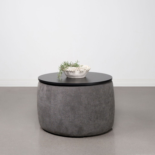 Reeves - Round Upholstered Lift Top Storage Ottoman - Gray