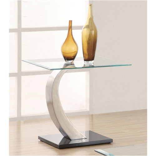 Terrell - Satin Rectangular Glass Top End Table - Silver