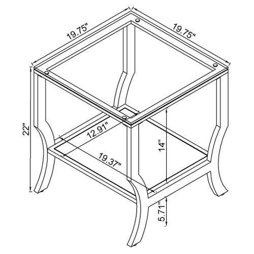 Porch & Den - Square Top End Table Elegance Glass - Chrome
