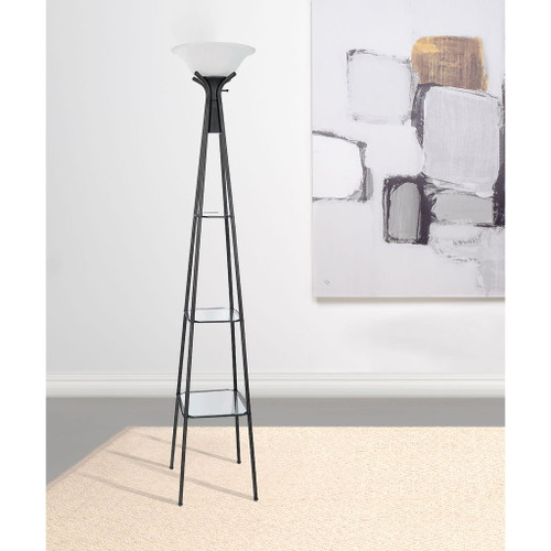 Sentinel - 3 Shelf Frosted Torchiere Floor Lamp With Shelves - Black