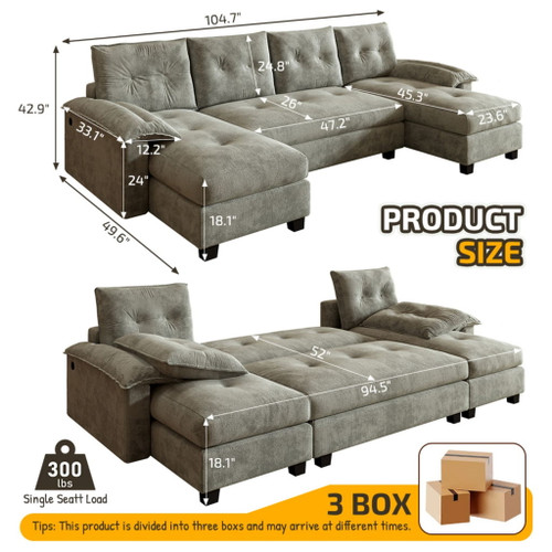 U-Shaped Sleeper Sofa With Pull Out Bed