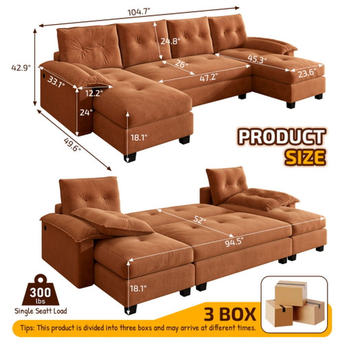 U-Shaped Sleeper Sofa With Pull Out Bed