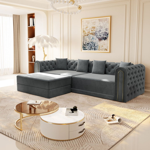 3-In-1 Convertible Sleeper Sofa With Movable Ottoman For Living Room