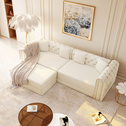 3-In-1 Convertible Sleeper Sofa With Movable Ottoman For Living Room