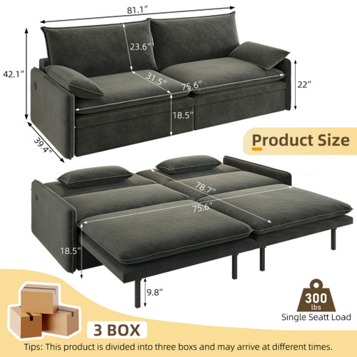 4 Seat Convertible Sleeper Sofa Bed, Modern With Storage