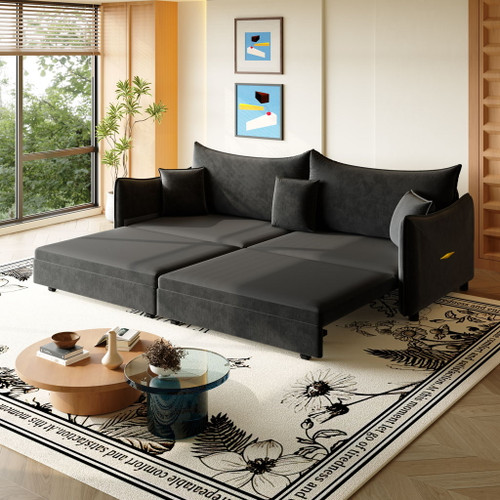 King Pull Out Sofa Bed, 3-In-1 Convertible Bed With 3 Pillows