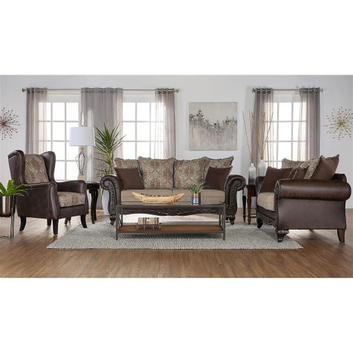 Brookridge - Rolled Arm Loveseat Sofa With Upholstery - Brown