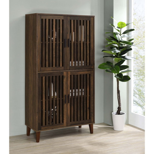 Sakai - 4 Door Tall Accent Cabinet With Slatted Doors - Brown