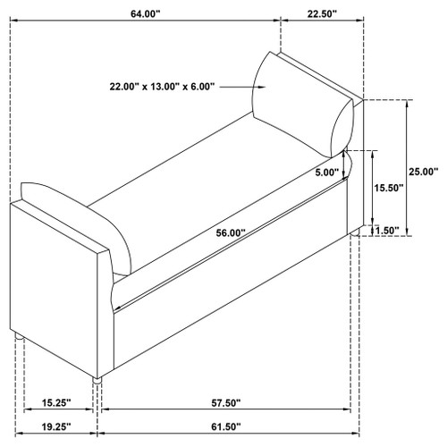 Isiah - Raised Arm Accent Bench - Brown