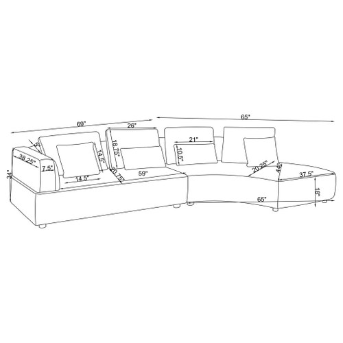 Lincoln - Upholstered Curved Sectional Sofa With Pillow Back Cushions - Gray