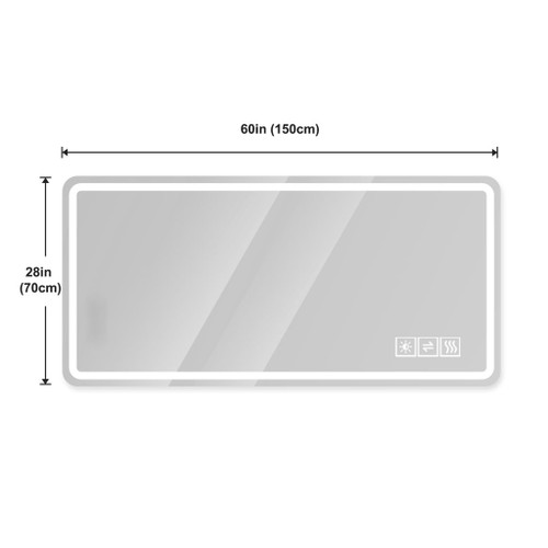 Frameless LED Bathroom Mirror Vanity With Anti Fog Front Lights - Silver