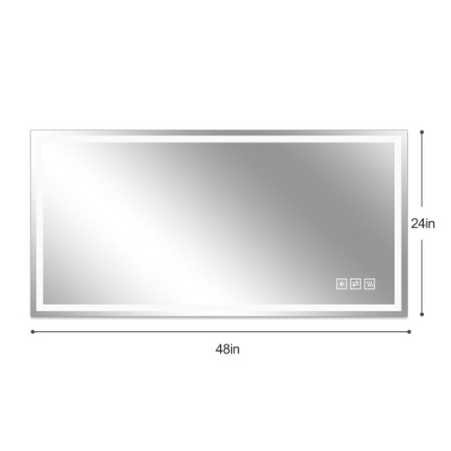 LED Bathroom Vanity Wall Mirror With Straight Edge Design, Frosted Glass Finish, Anti Fog, Dimmable 3 Color Lighting - Silver
